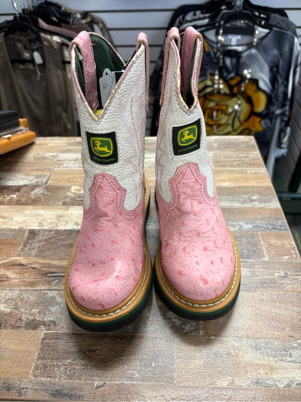 John Deere Pink and White Girls' Logo Western Boots